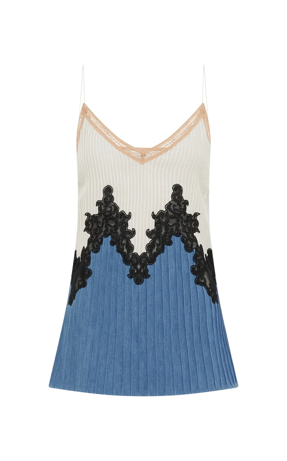 Hermione Lace Camisole in Light Blue Recycled Cotton Linen Denim sold by Gabriela Hearst