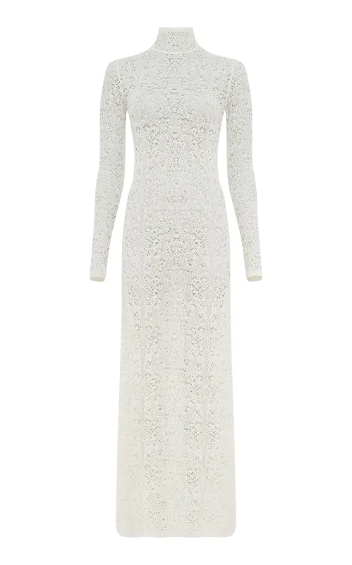 Lethe Pointelle Knit Maxi Dress in Ivory Virgin Wool Silk made by Gabriela Hearst