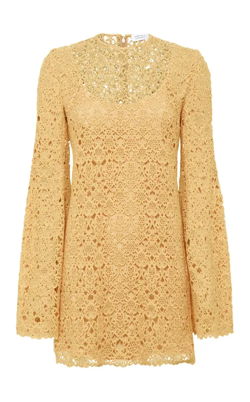 Archie Mini Dress with Lining in Gold Silk Macrame Lace sold by Gabriela Hearst