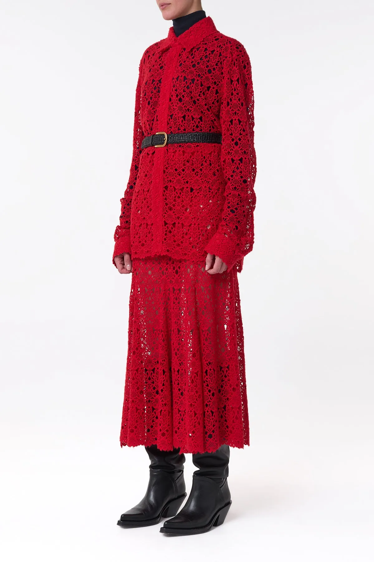 Florence Maxi Skirt in Scarlet Red Cashmere Lace sold by Gabriela Hearst product image thumbnail 4