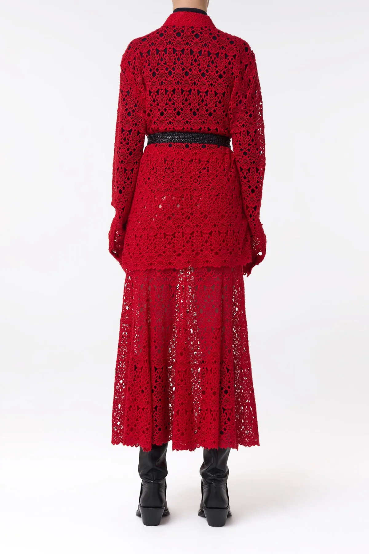 Florence Maxi Skirt in Scarlet Red Cashmere Lace sold by Gabriela Hearst product image thumbnail 5