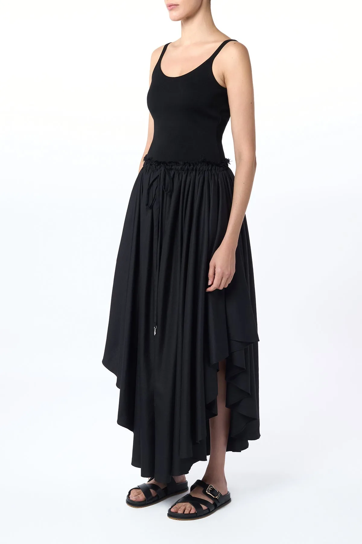 Dea Pleated Maxi Skirt in Black Virgin Wool Silk Linen sold by Gabriela Hearst product image thumbnail 4