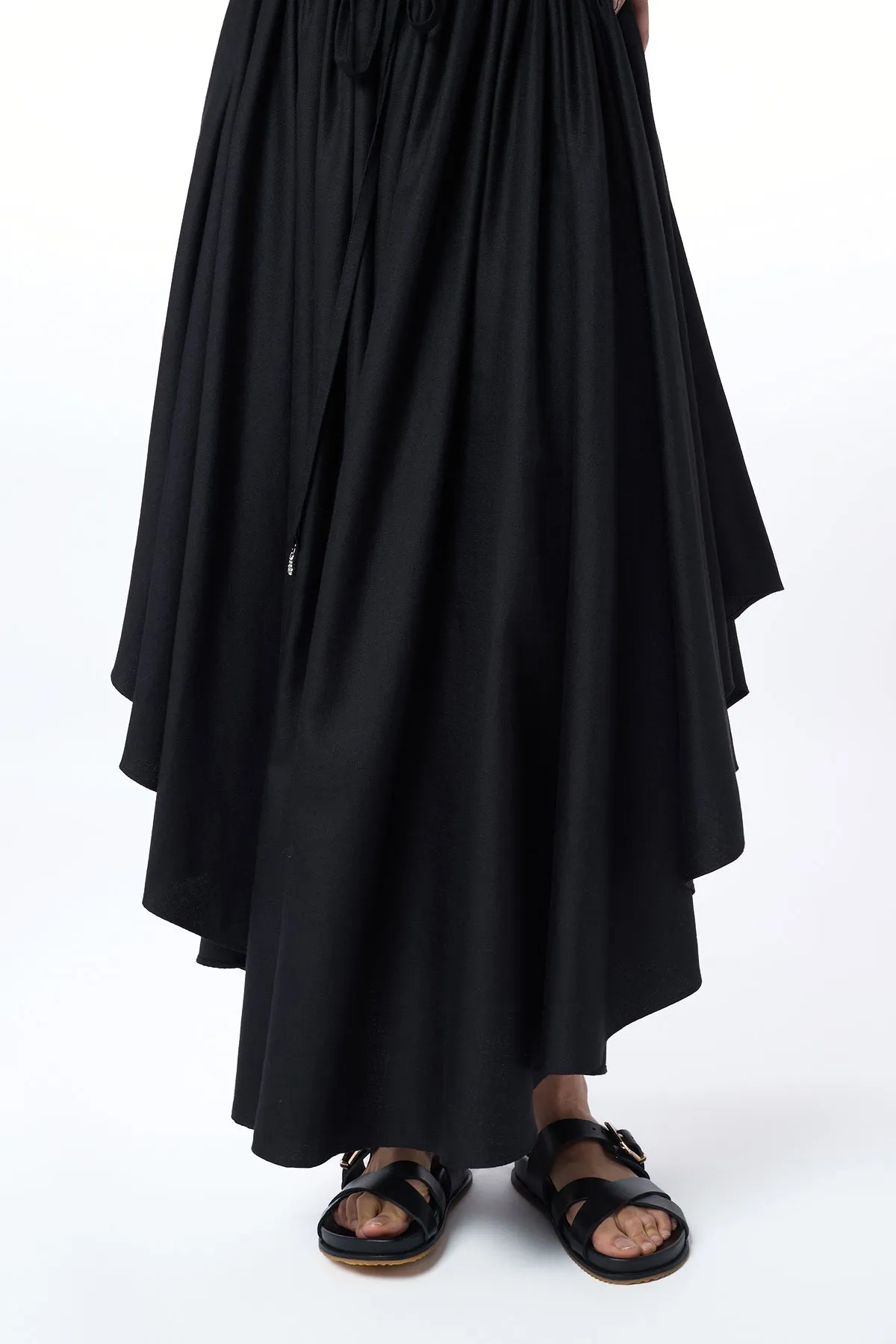 Dea Pleated Maxi Skirt in Black Virgin Wool Silk Linen sold by Gabriela Hearst product image thumbnail 3
