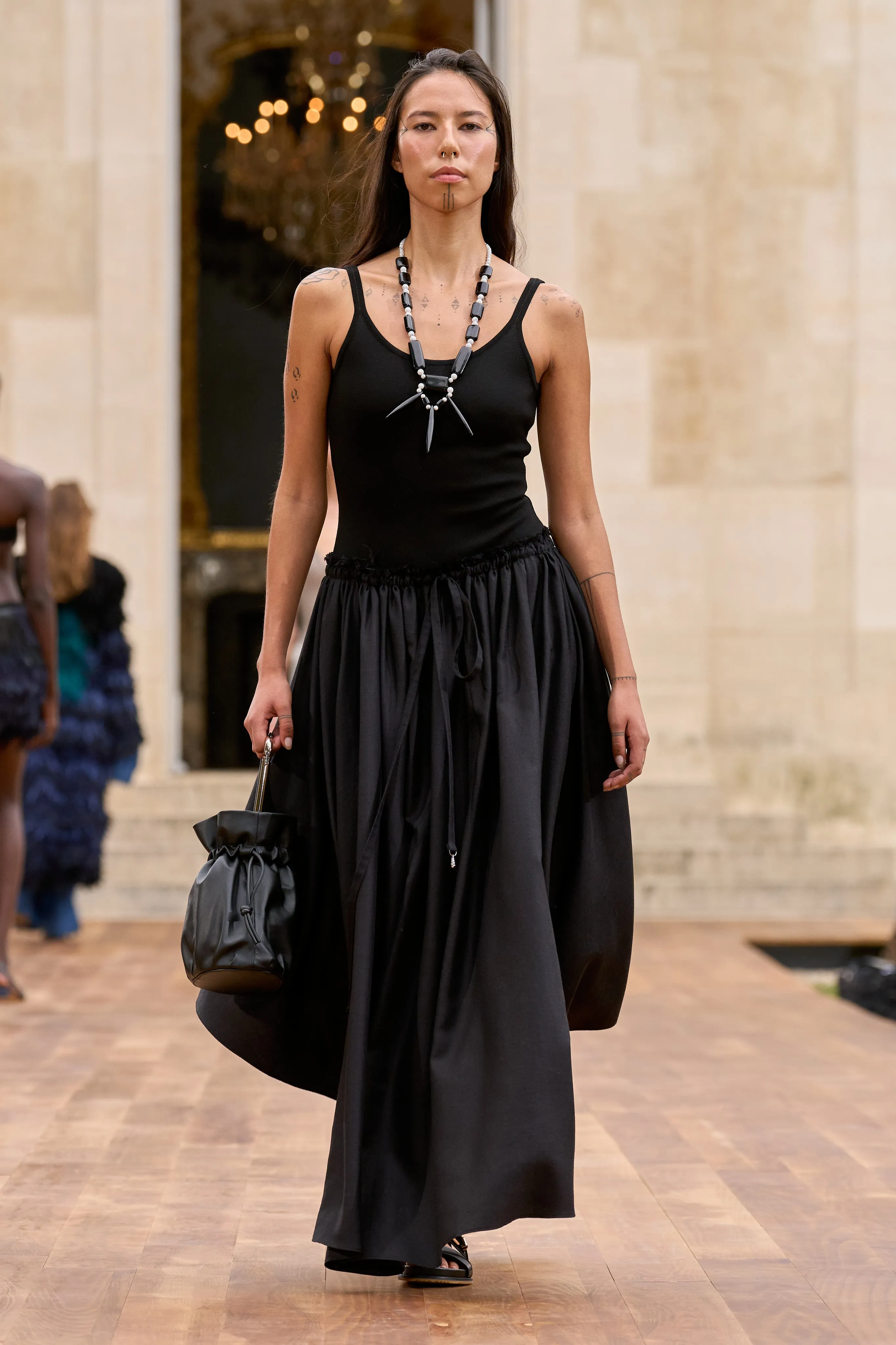 Dea Pleated Maxi Skirt in Black Virgin Wool Silk Linen sold by Gabriela Hearst product image thumbnail 2