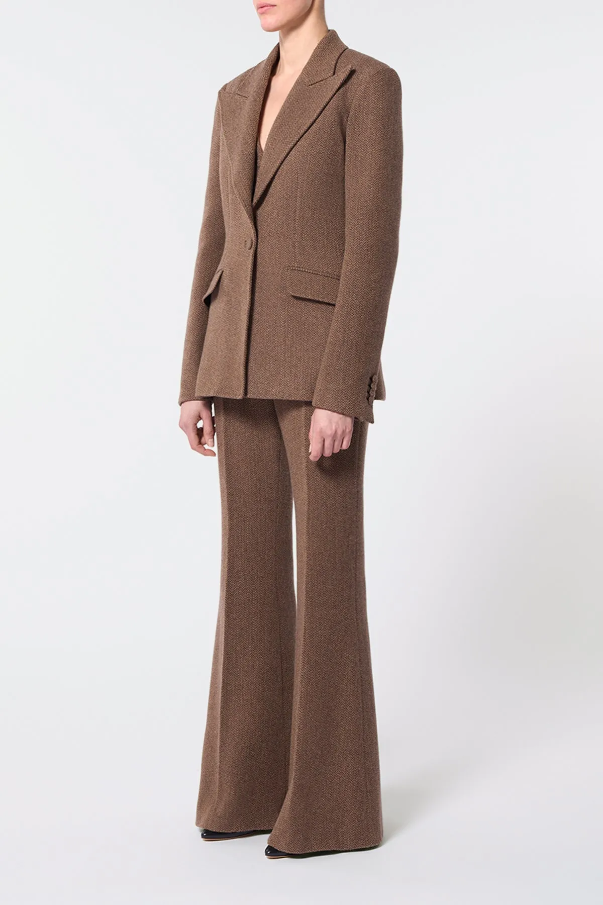 Leiva Blazer in Chocolate Multi Virgin Wool Cashmere Herringbone sold by Gabriela Hearst product image thumbnail 3
