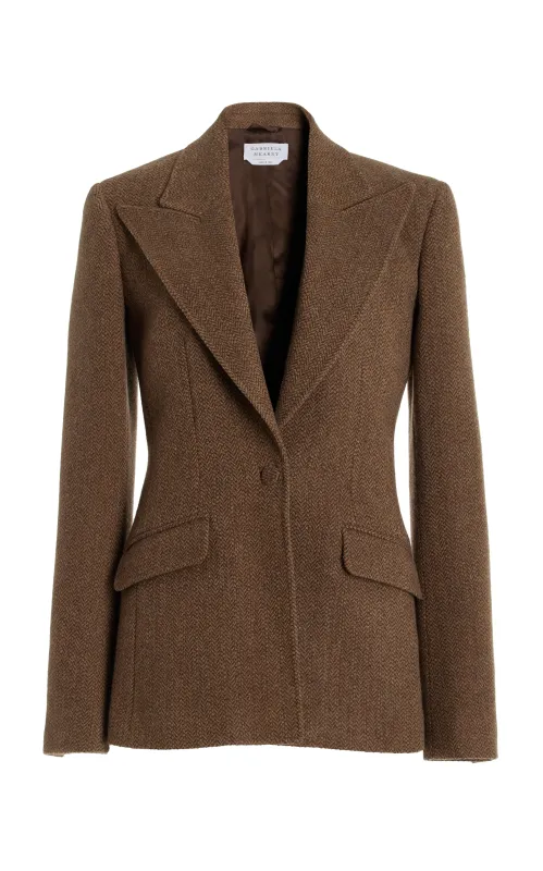 Leiva Blazer in Chocolate Multi Virgin Wool Cashmere Herringbone sold by Gabriela Hearst