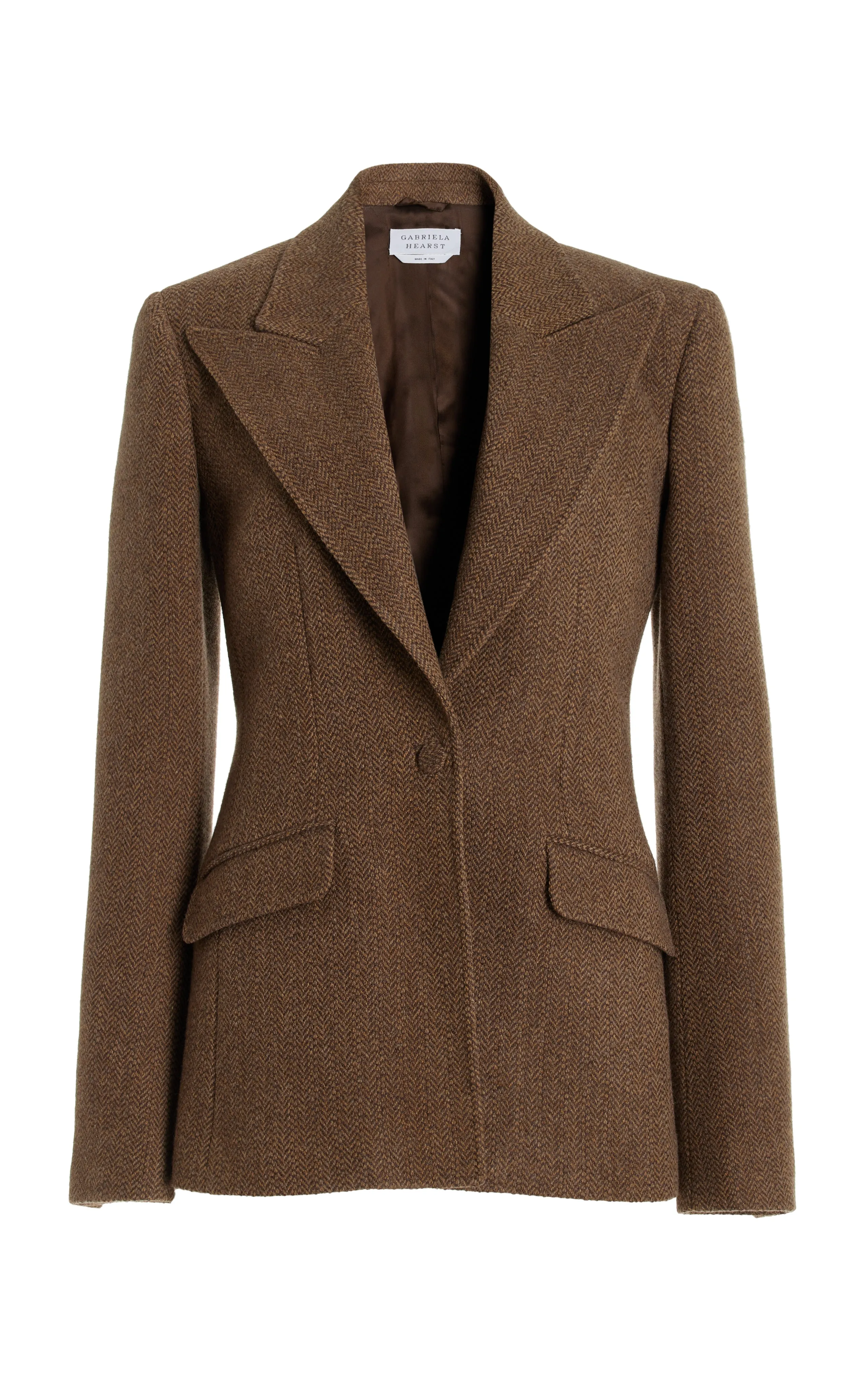 Leiva Blazer in Chocolate Multi Virgin Wool Cashmere Herringbone sold by Gabriela Hearst