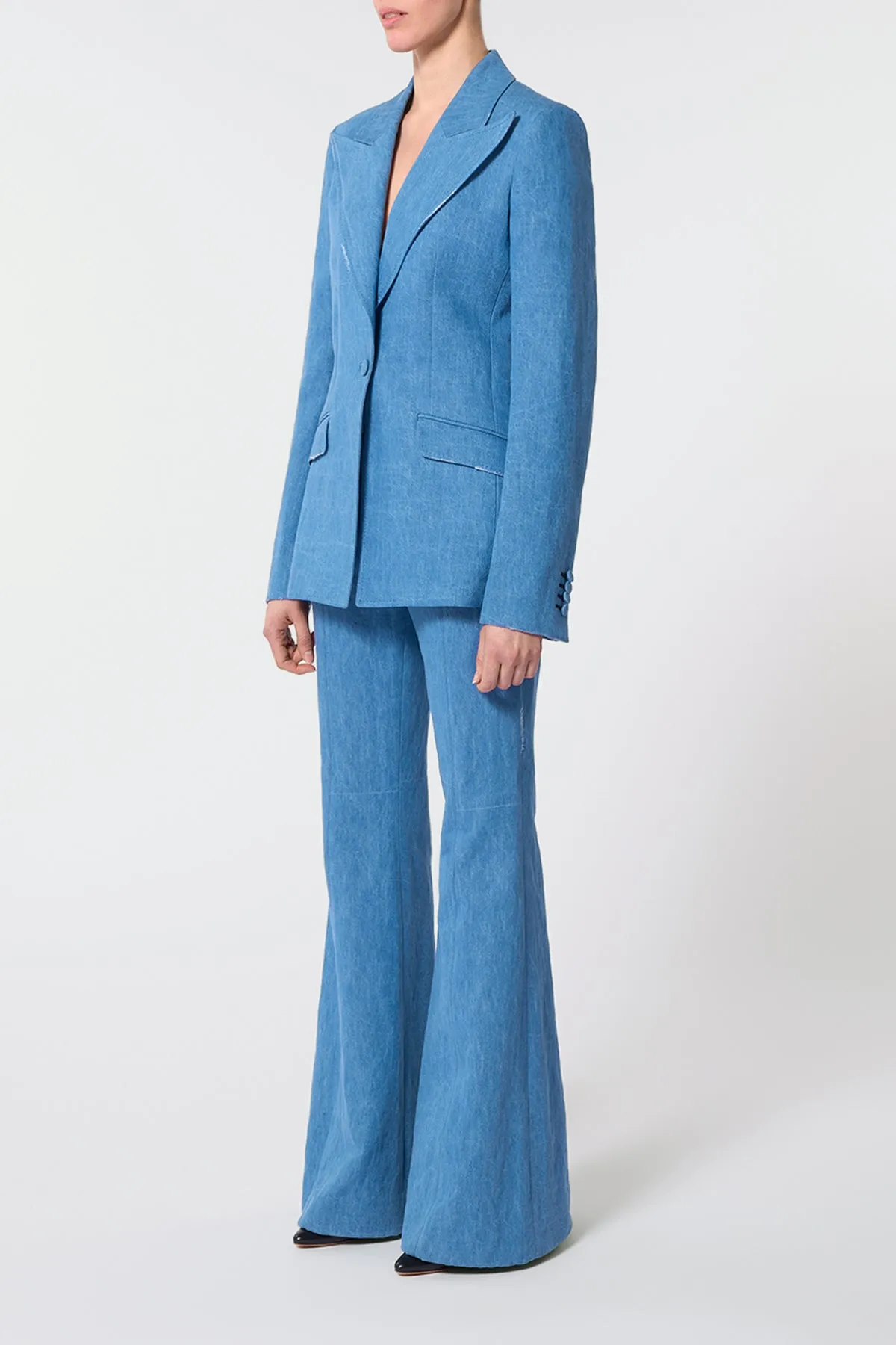 Leiva Blazer in Light Blue Recycled Cotton Linen Denim sold by Gabriela Hearst product image thumbnail 4