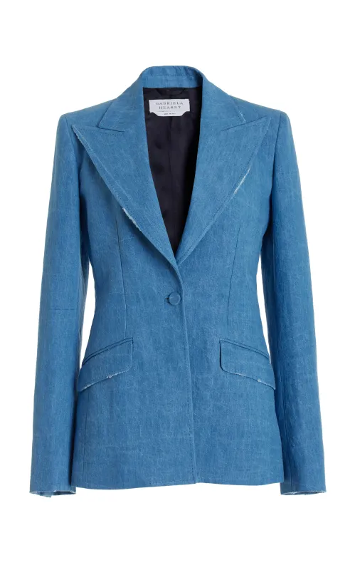 Leiva Blazer in Light Blue Recycled Cotton Linen Denim sold by Gabriela Hearst