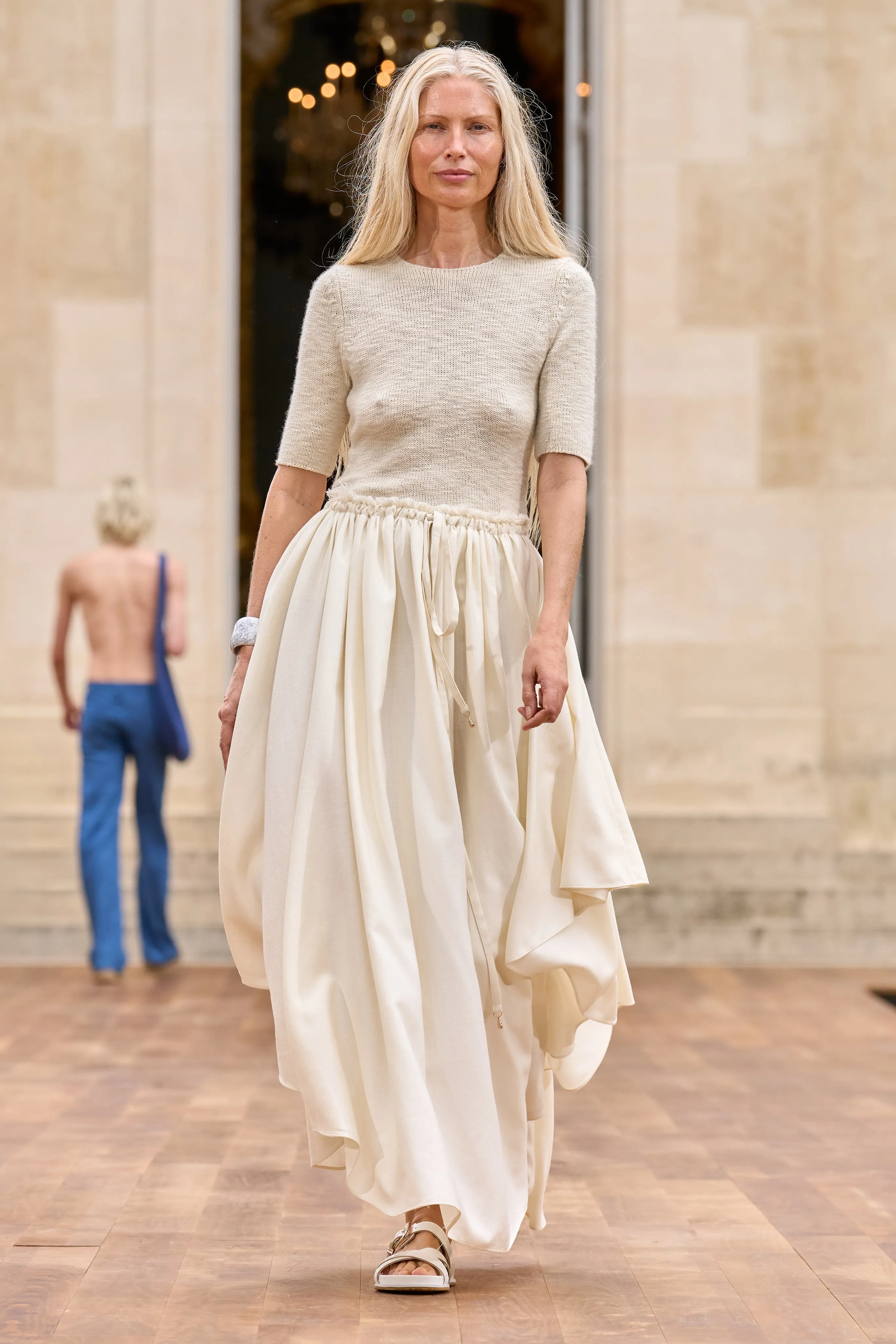 Dea Pleated Maxi Skirt in Ivory Virgin Wool Silk Linen sold by Gabriela Hearst product image thumbnail 2