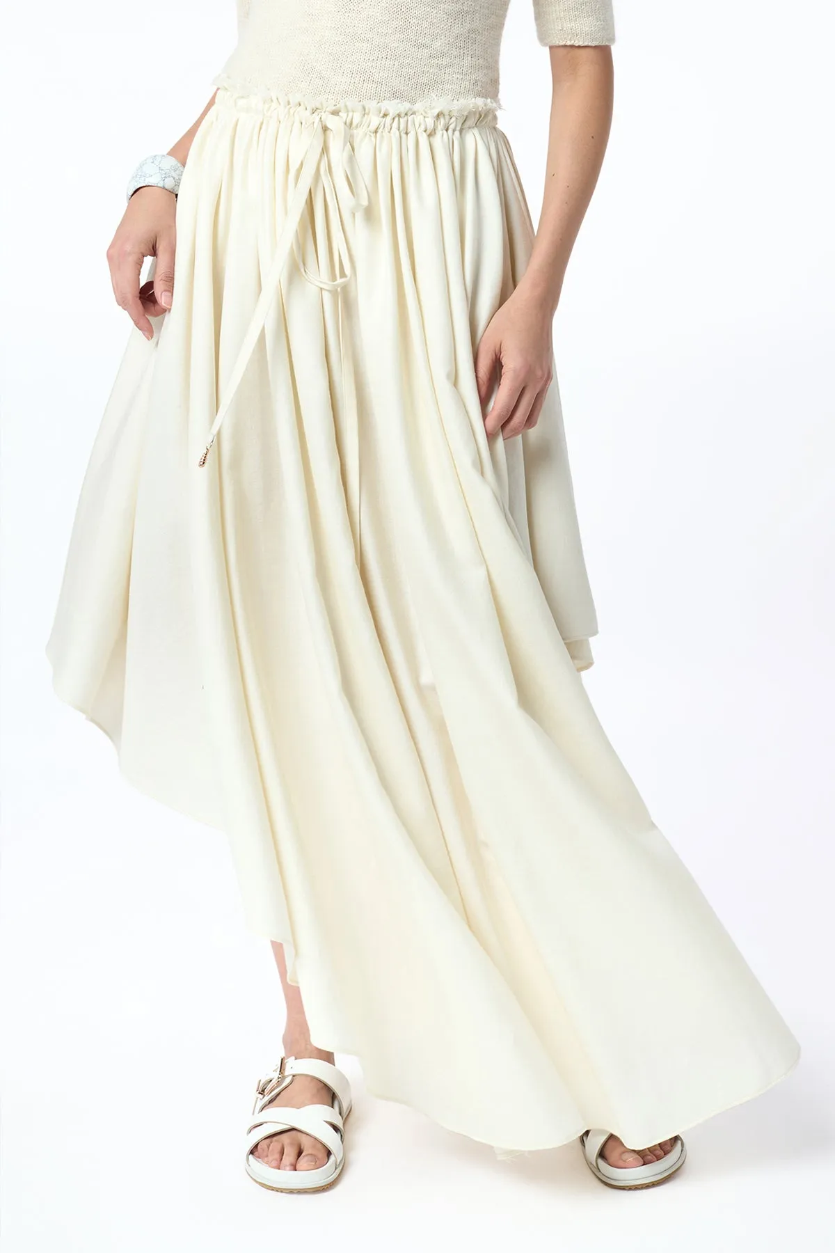 Dea Pleated Maxi Skirt in Ivory Virgin Wool Silk Linen sold by Gabriela Hearst product image thumbnail 3