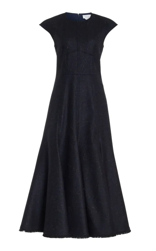 Crowther Midi Dress in Dark Navy Multi Virgin Wool Tweed made by Gabriela Hearst