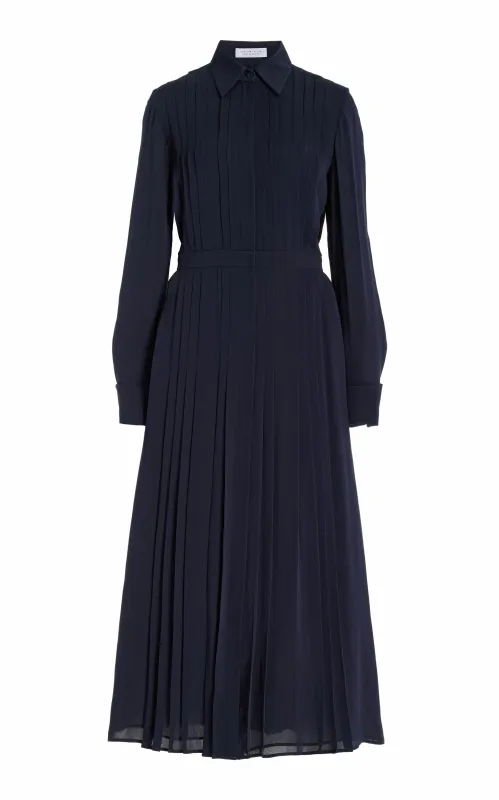 Delphine Maxi Shirtdress in Dark Navy Silk Georgette Twill sold by Gabriela Hearst