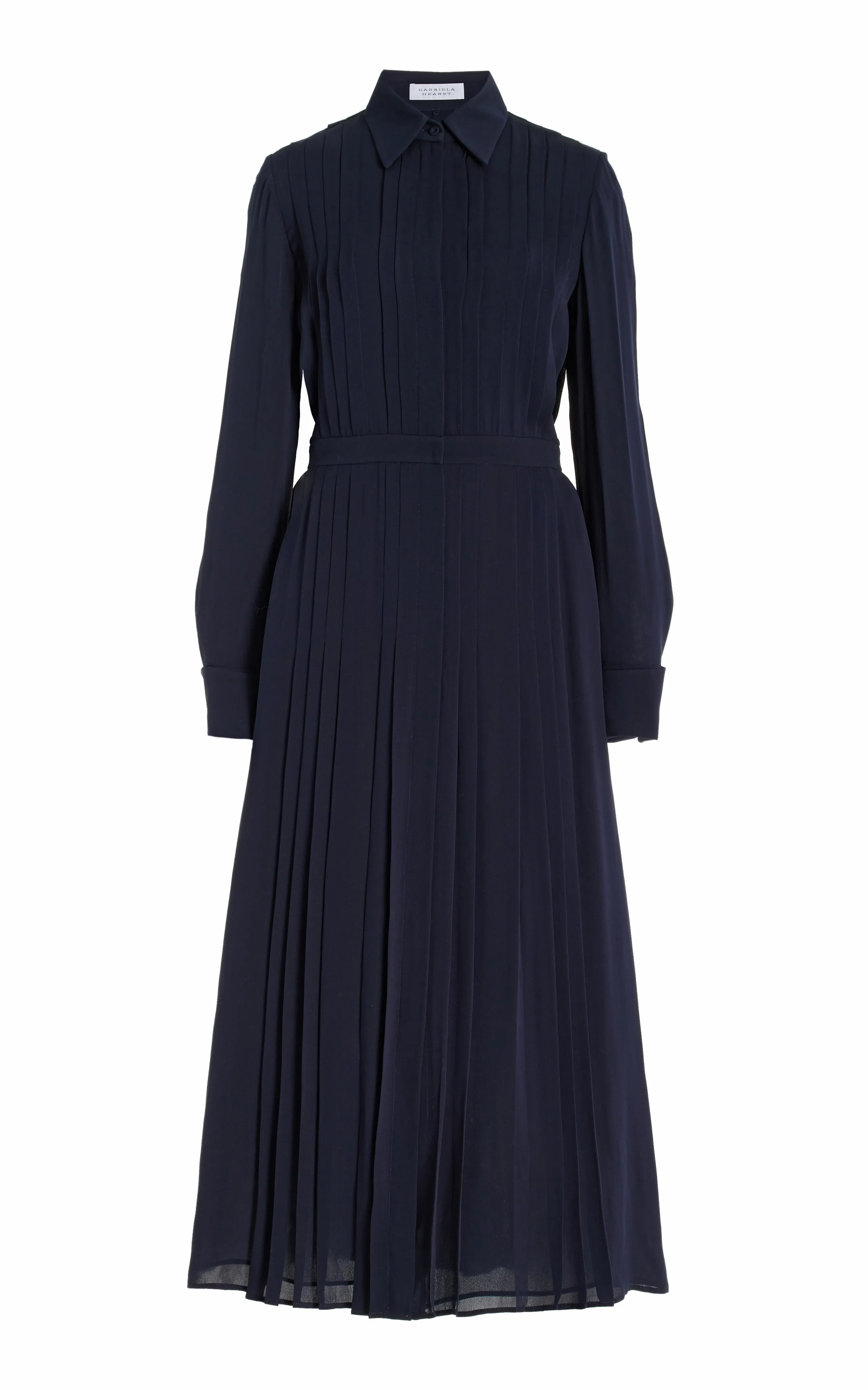 Delphine Maxi Shirtdress in Dark Navy Silk Georgette Twill sold by Gabriela Hearst