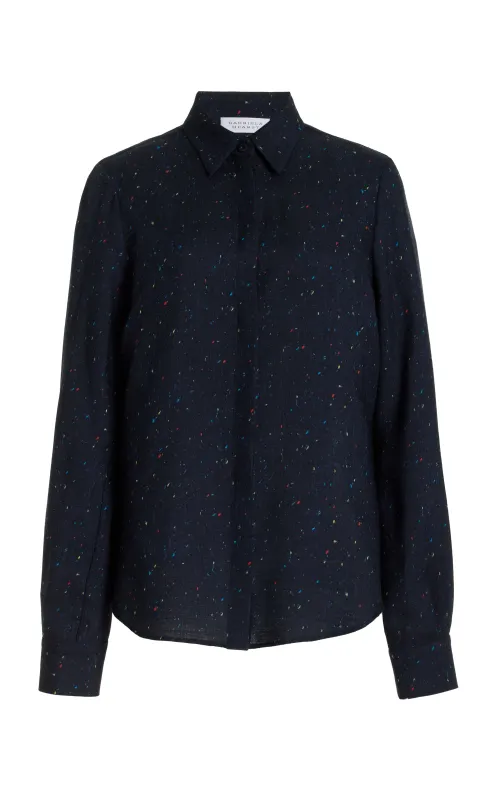 Henri Blouse in Dark Navy Multi Printed Wool sold by Gabriela Hearst