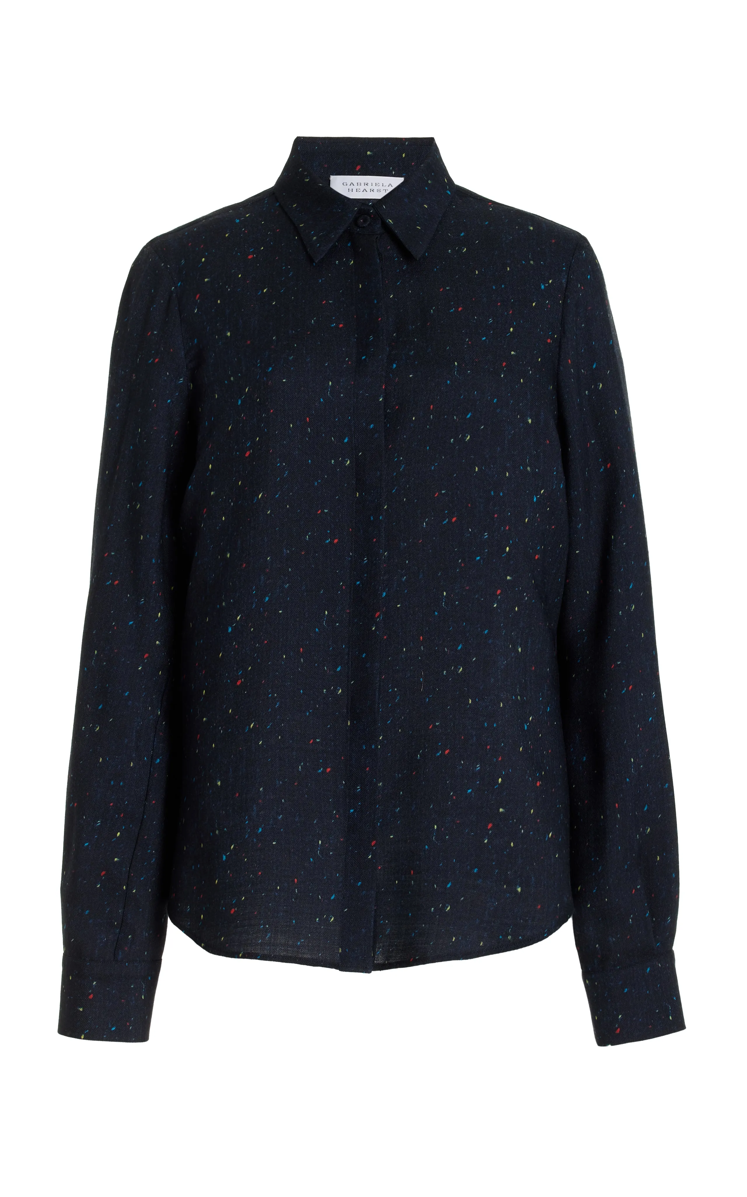 Henri Blouse in Dark Navy Multi Printed Wool sold by Gabriela Hearst