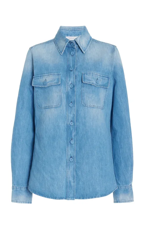 John Austin Shirt in Light Blue Recycled Cotton Linen Denim sold by Gabriela Hearst
