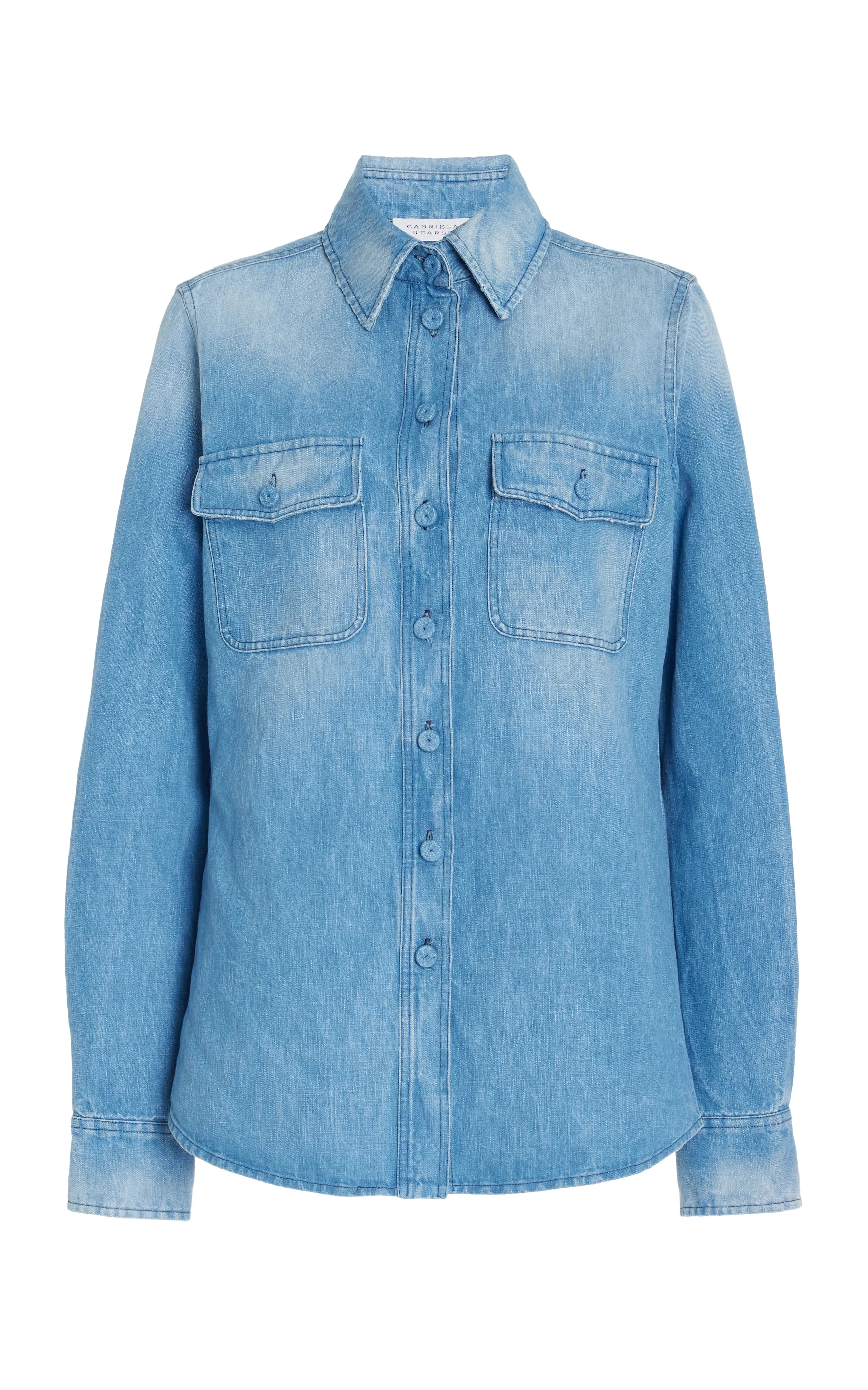 John Austin Shirt in Light Blue Recycled Cotton Linen Denim sold by Gabriela Hearst