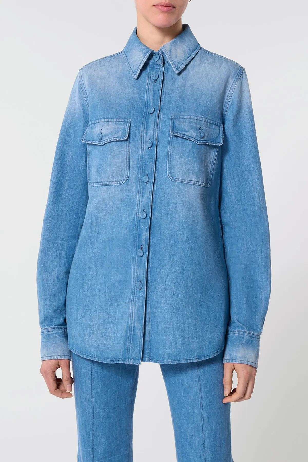 John Austin Shirt in Light Blue Recycled Cotton Linen Denim sold by Gabriela Hearst product image thumbnail 5
