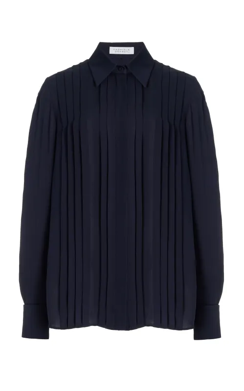 Aime Shirt in Dark Navy Silk Georgette Twill sold by Gabriela Hearst