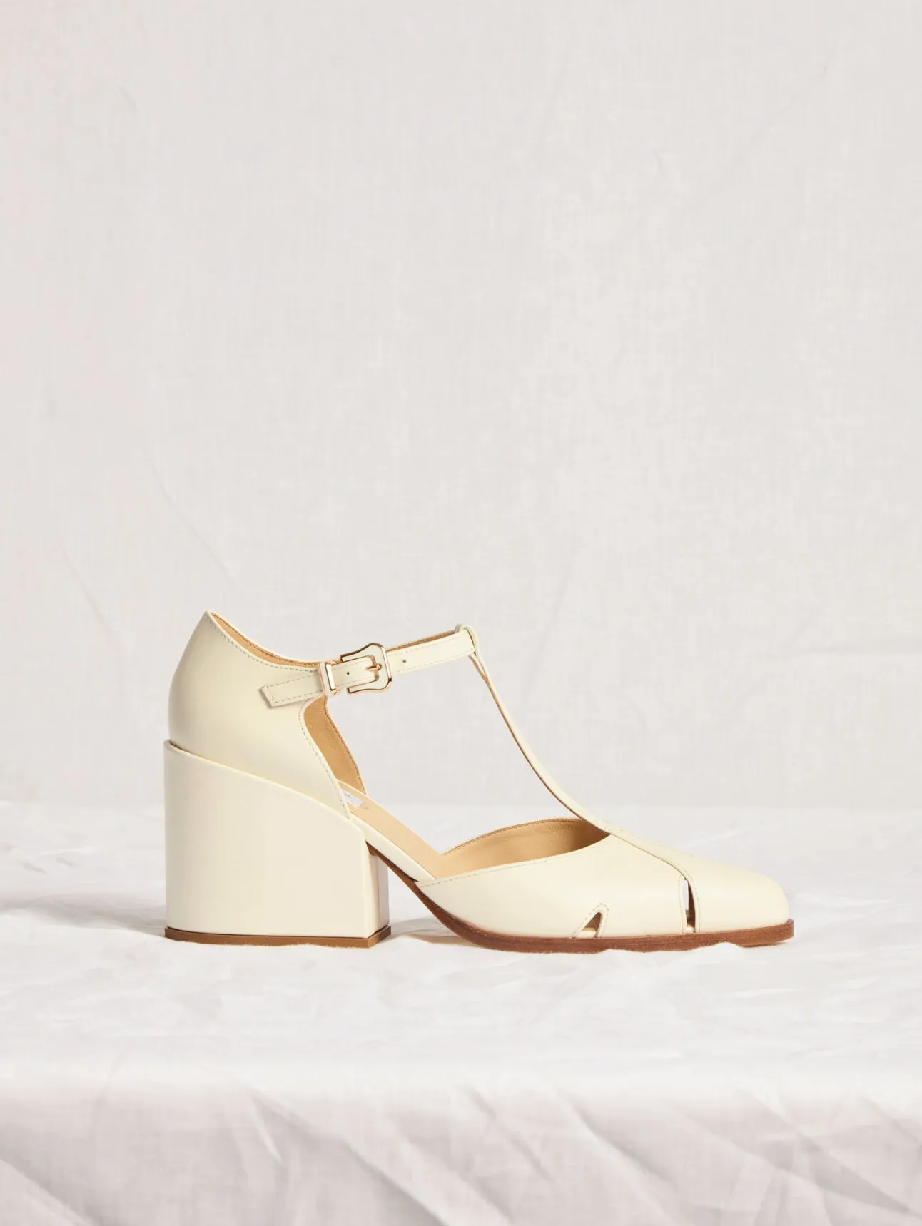 Evita T-Strap Heel in Pearlized White Leather sold by Gabriela Hearst product image thumbnail 4