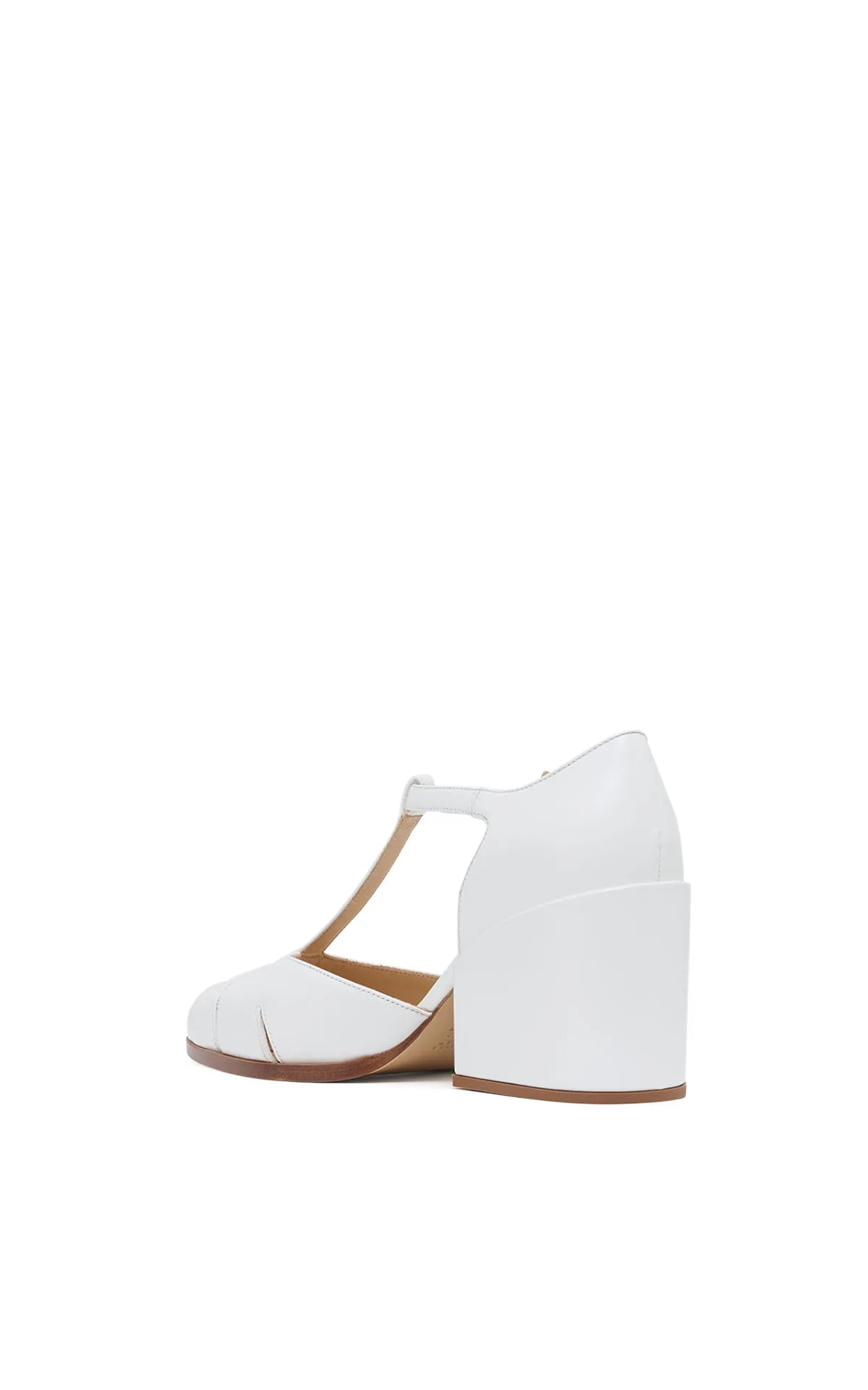 Evita T-Strap Heel in Pearlized White Leather sold by Gabriela Hearst product image thumbnail 3