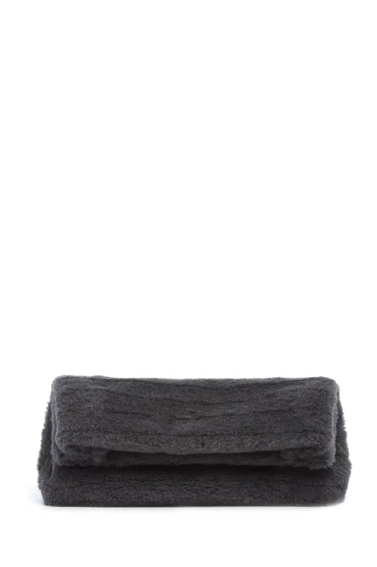 Phoebe Clutch in Dark Grey Virgin Wool Silk Cashmere Fur sold by Gabriela Hearst