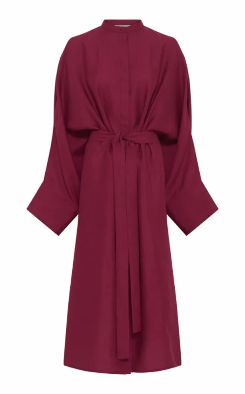 Tilda Oversized Midi Dress in Raspberry Aloe Linen sold by Gabriela Hearst