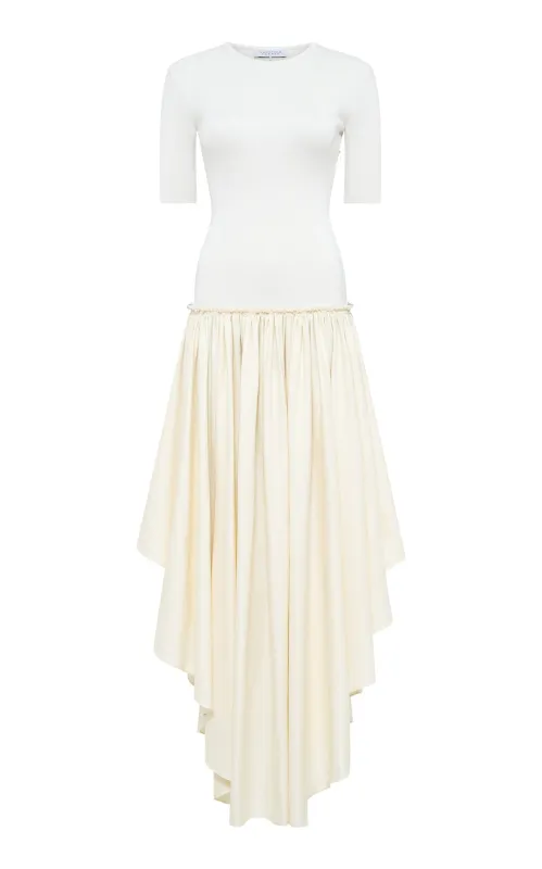 Sirona Pleated Maxi Dress in Ivory Virgin Wool Silk with Linen made by Gabriela Hearst