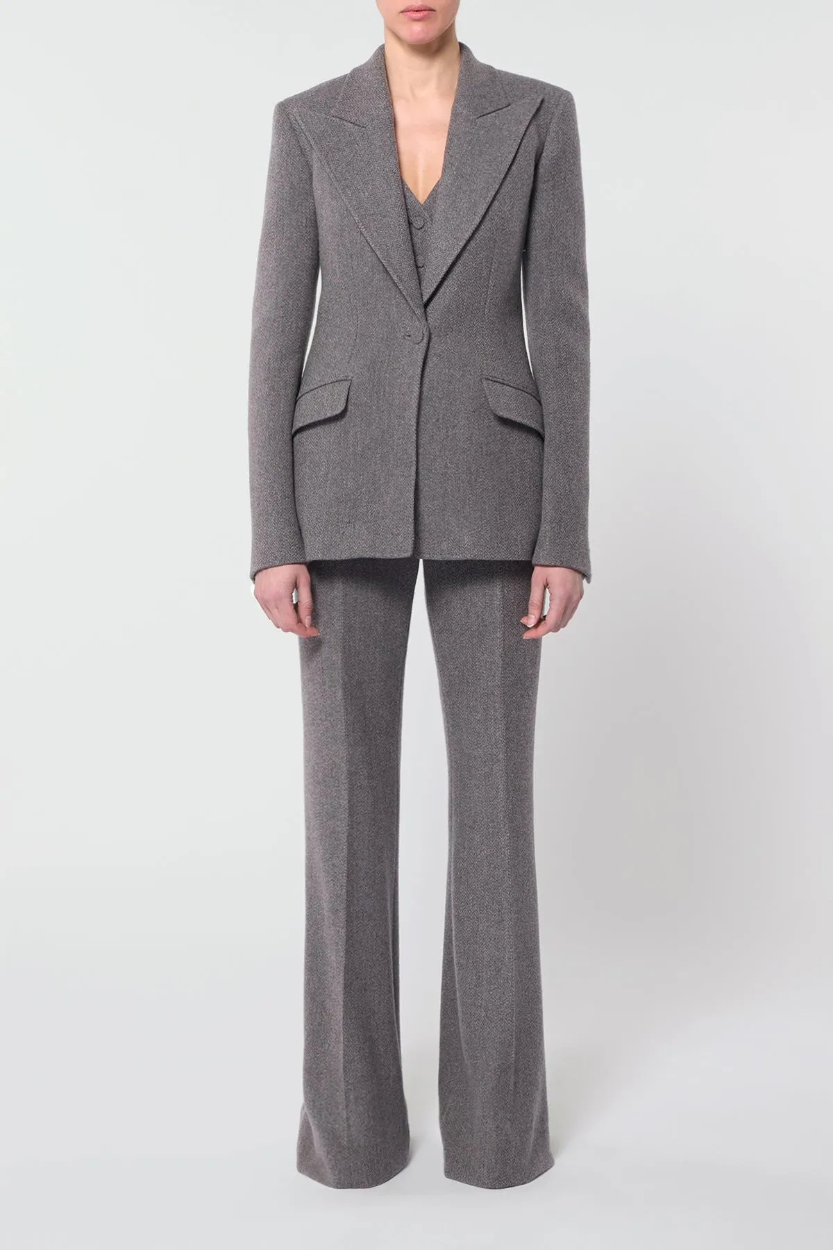 Leiva Blazer in Dark Grey Multi Virgin Wool Cashmere Herringbone sold by Gabriela Hearst product image thumbnail 2
