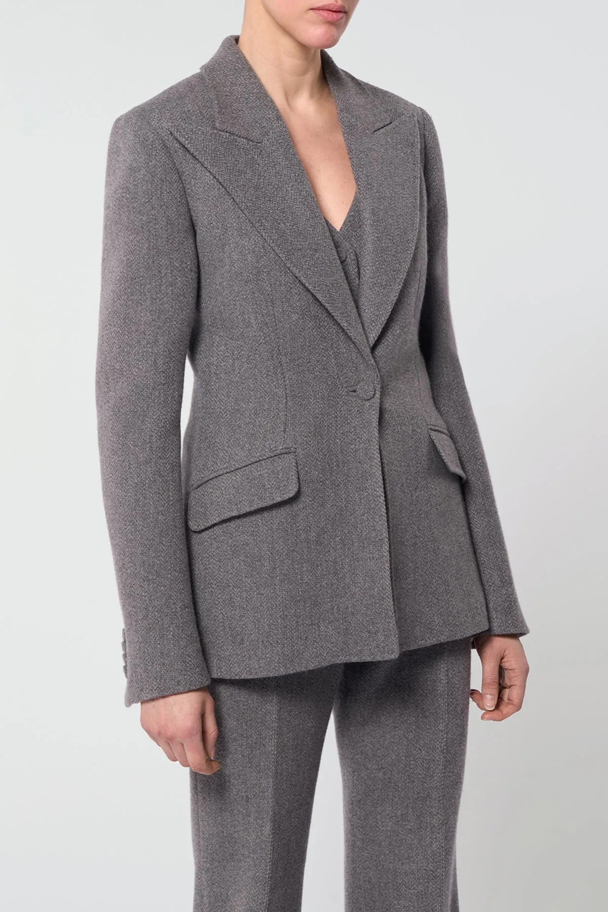 Leiva Blazer in Dark Grey Multi Virgin Wool Cashmere Herringbone sold by Gabriela Hearst product image thumbnail 5