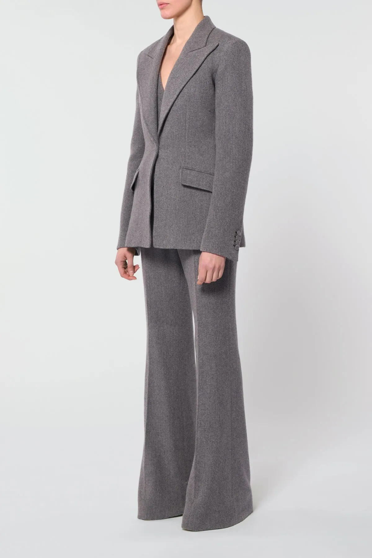 Leiva Blazer in Dark Grey Multi Virgin Wool Cashmere Herringbone sold by Gabriela Hearst product image thumbnail 3