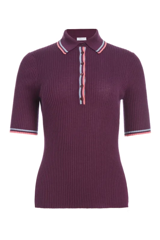 Perro Knit Polo in Italian Plum Cashmere Silk sold by Gabriela Hearst