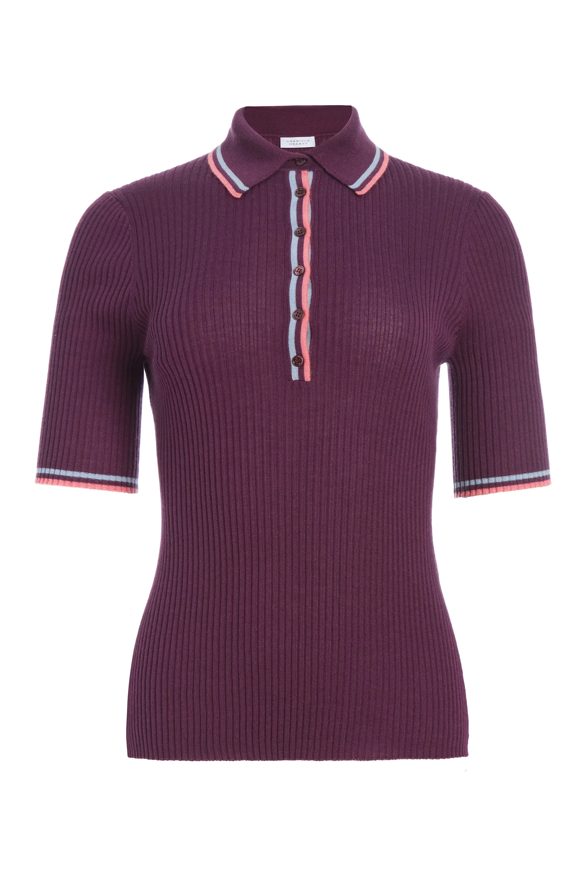 Perro Knit Polo in Italian Plum Cashmere Silk sold by Gabriela Hearst