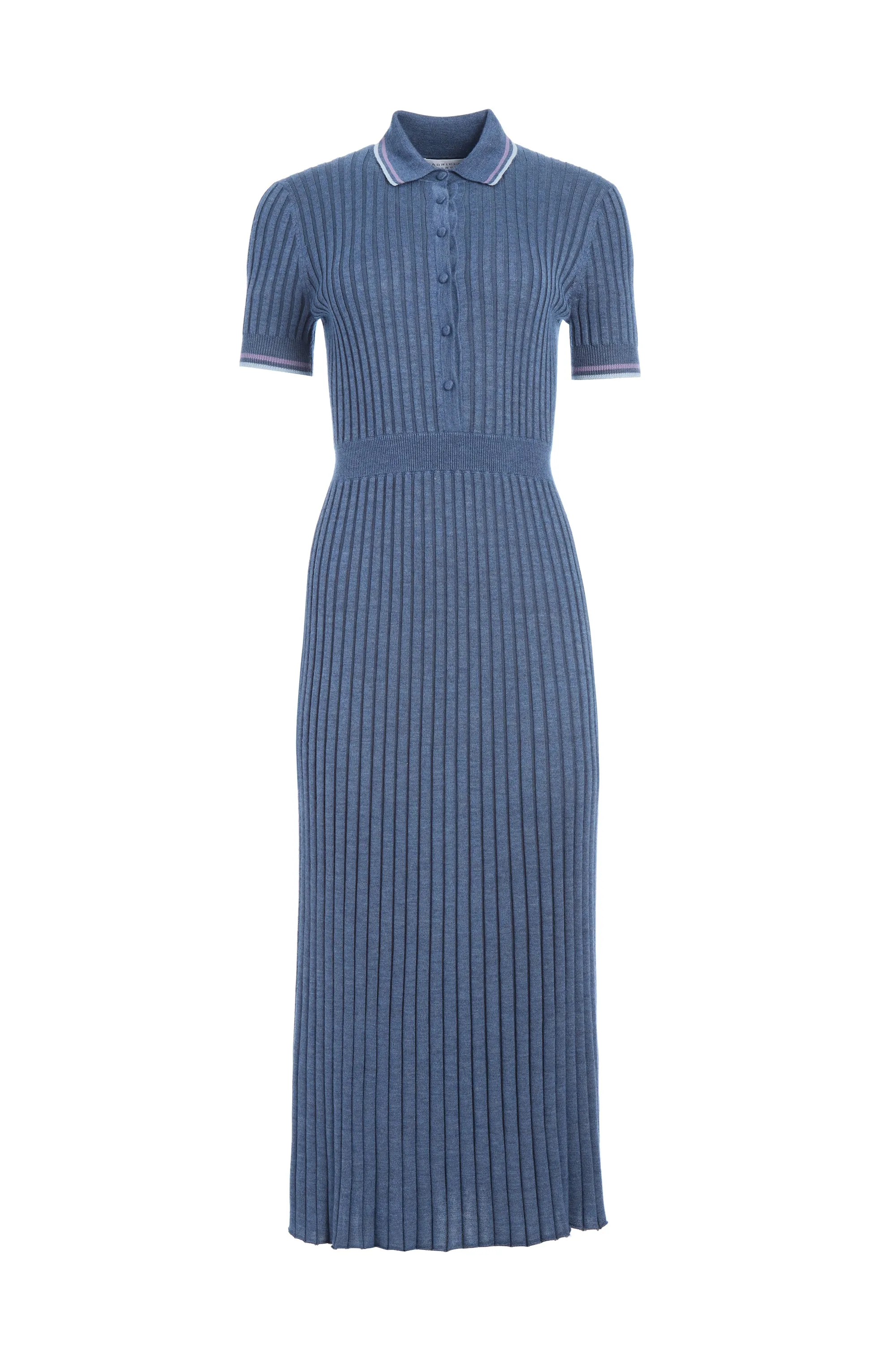 Eyot Knit Maxi Dress in Denim Blue Cashmere Silk sold by Gabriela Hearst