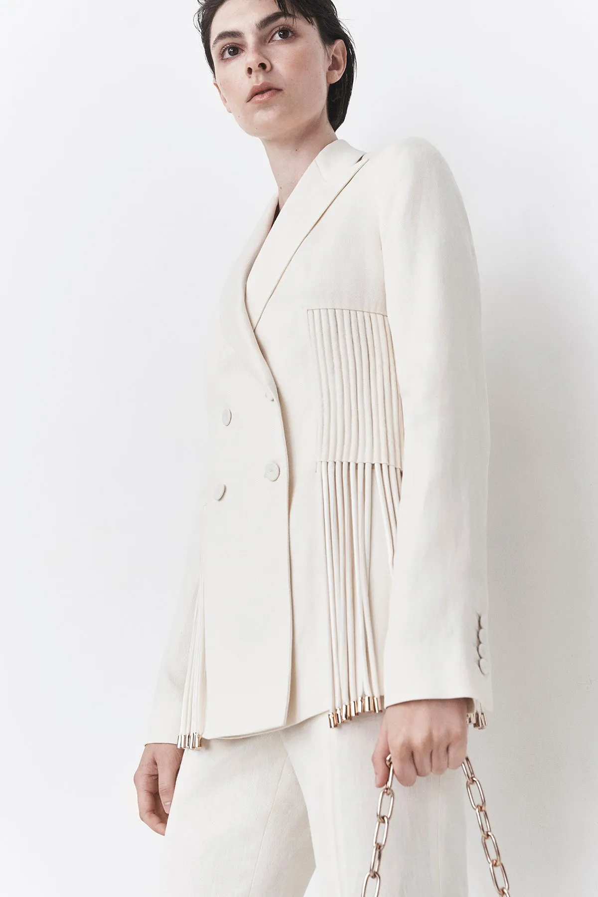Giorgio Fringe Blazer in Ivory Textured Linen sold by Gabriela Hearst product image thumbnail 2