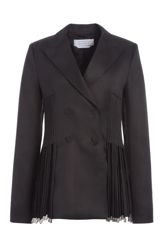 Giorgio Fringe Blazer in Black Textured Linen sold by Gabriela Hearst
