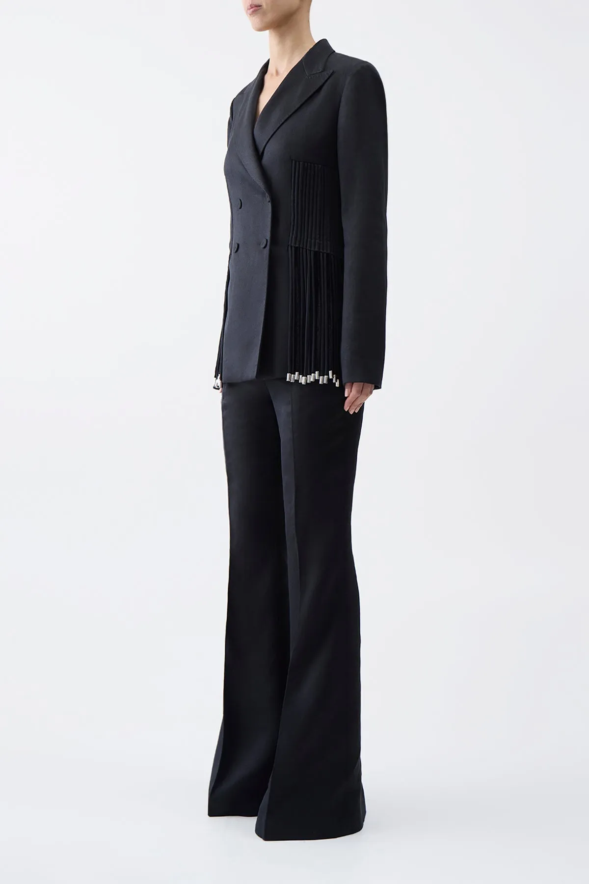 Giorgio Fringe Blazer in Black Textured Linen sold by Gabriela Hearst product image thumbnail 3