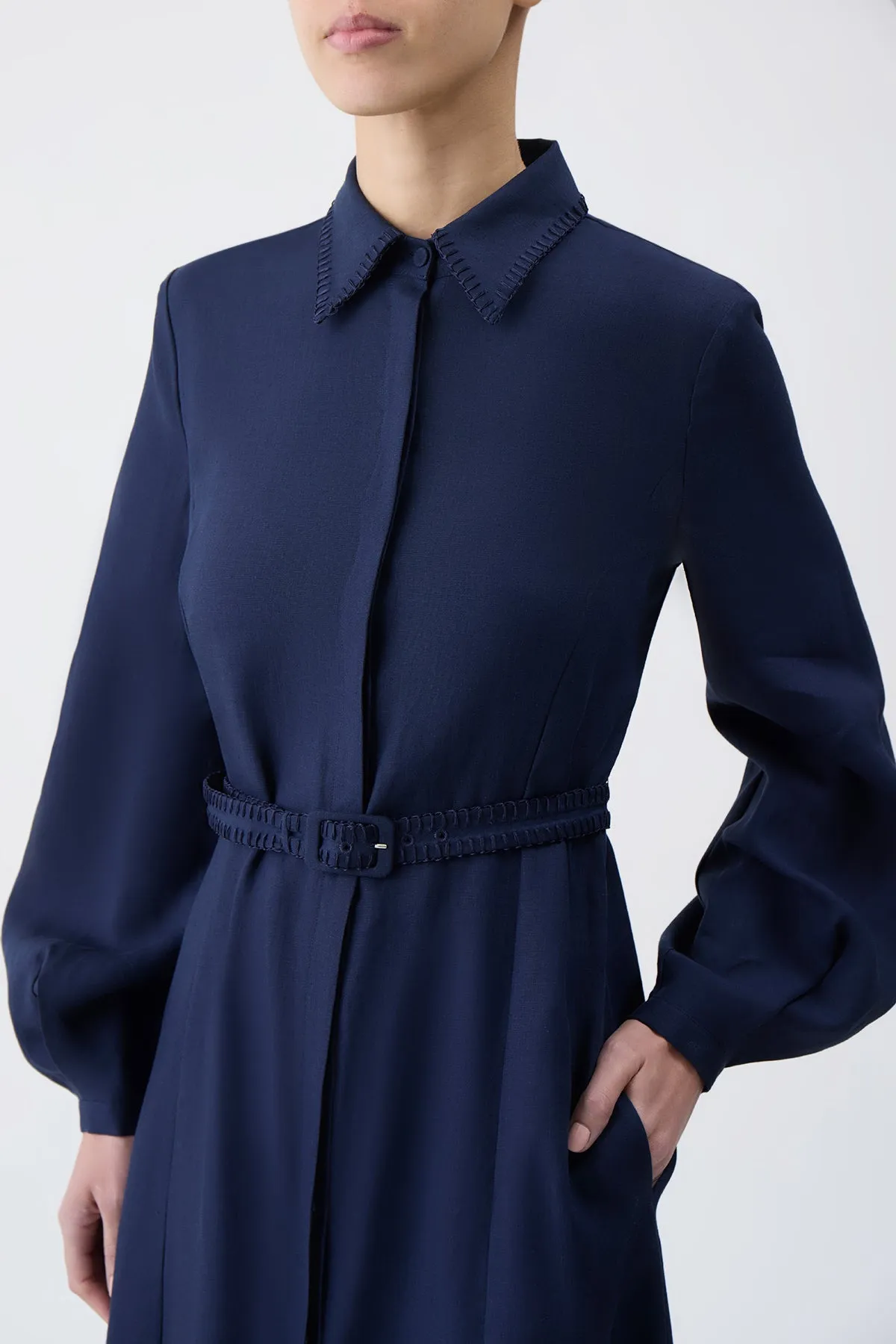 Breton Maxi Shirtdress with Slip in Navy Aloe Linen sold by Gabriela Hearst product image thumbnail 5