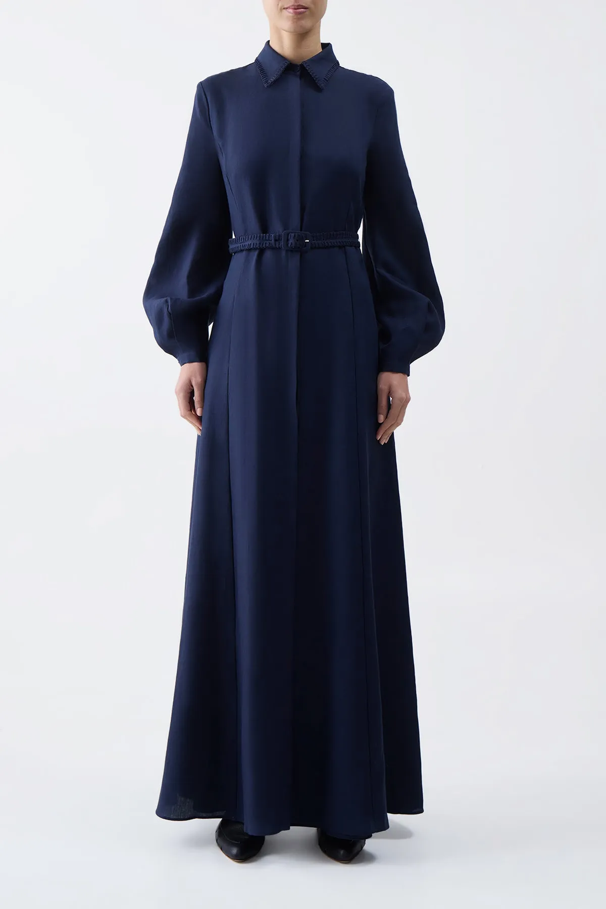 Breton Maxi Shirtdress with Slip in Navy Aloe Linen sold by Gabriela Hearst product image thumbnail 2