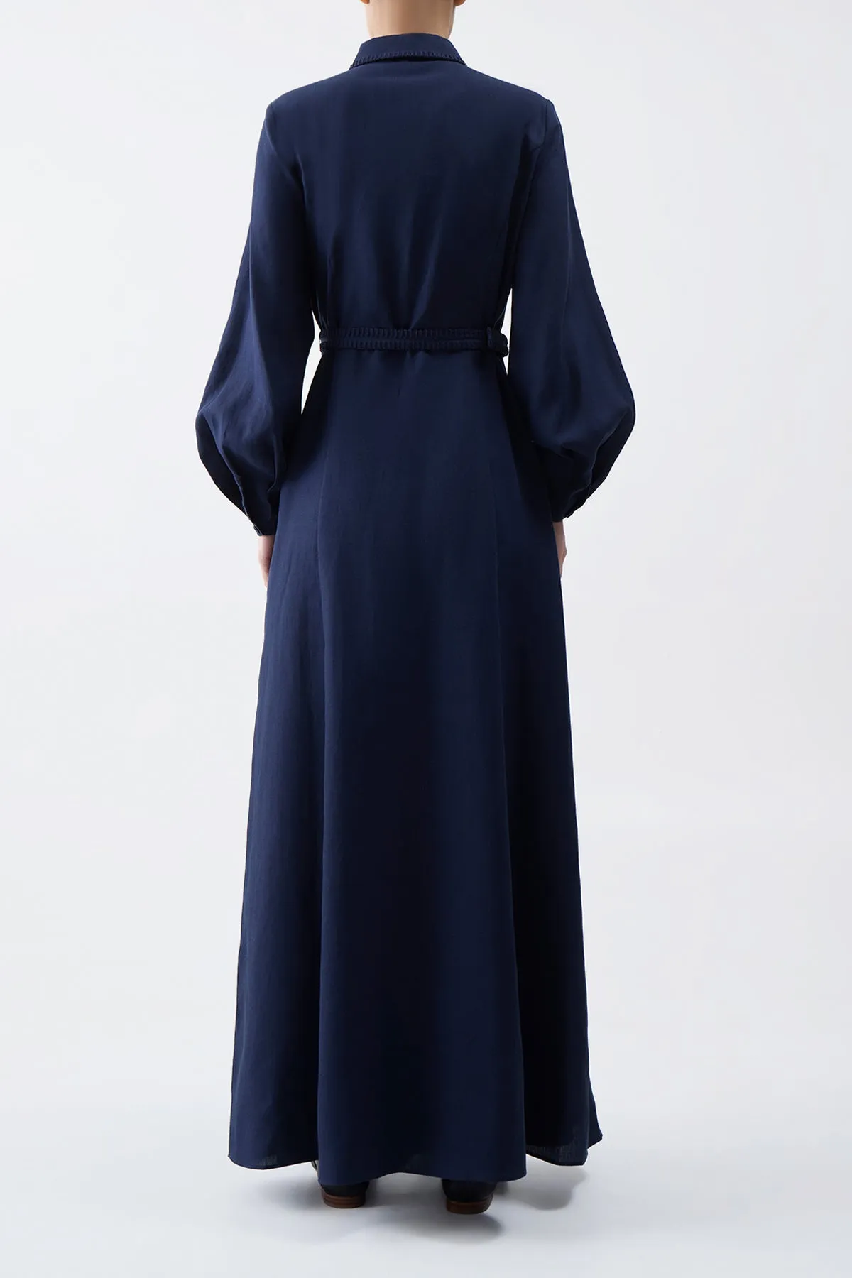 Breton Maxi Shirtdress with Slip in Navy Aloe Linen sold by Gabriela Hearst product image thumbnail 4