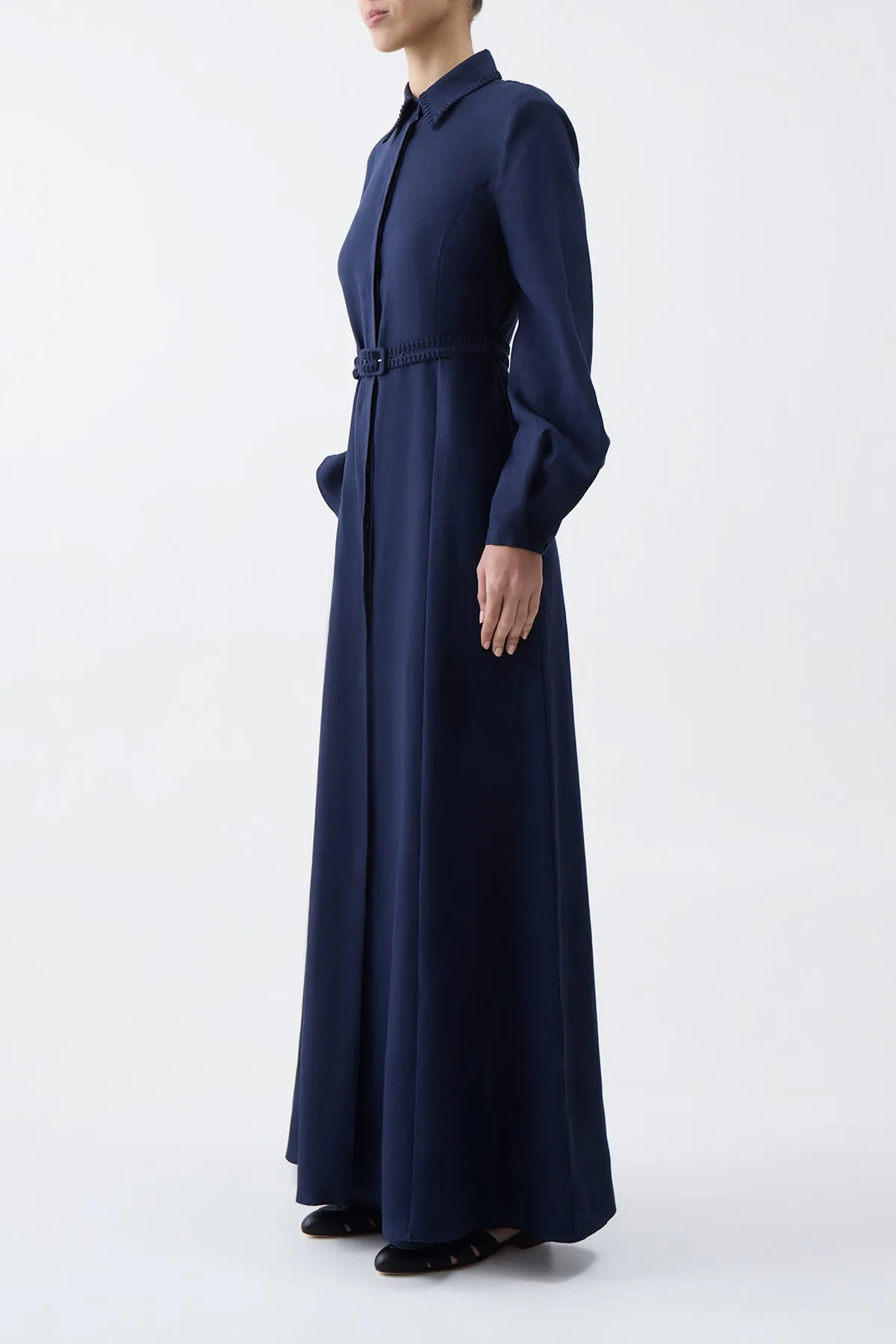 Breton Maxi Shirtdress with Slip in Navy Aloe Linen sold by Gabriela Hearst product image thumbnail 3