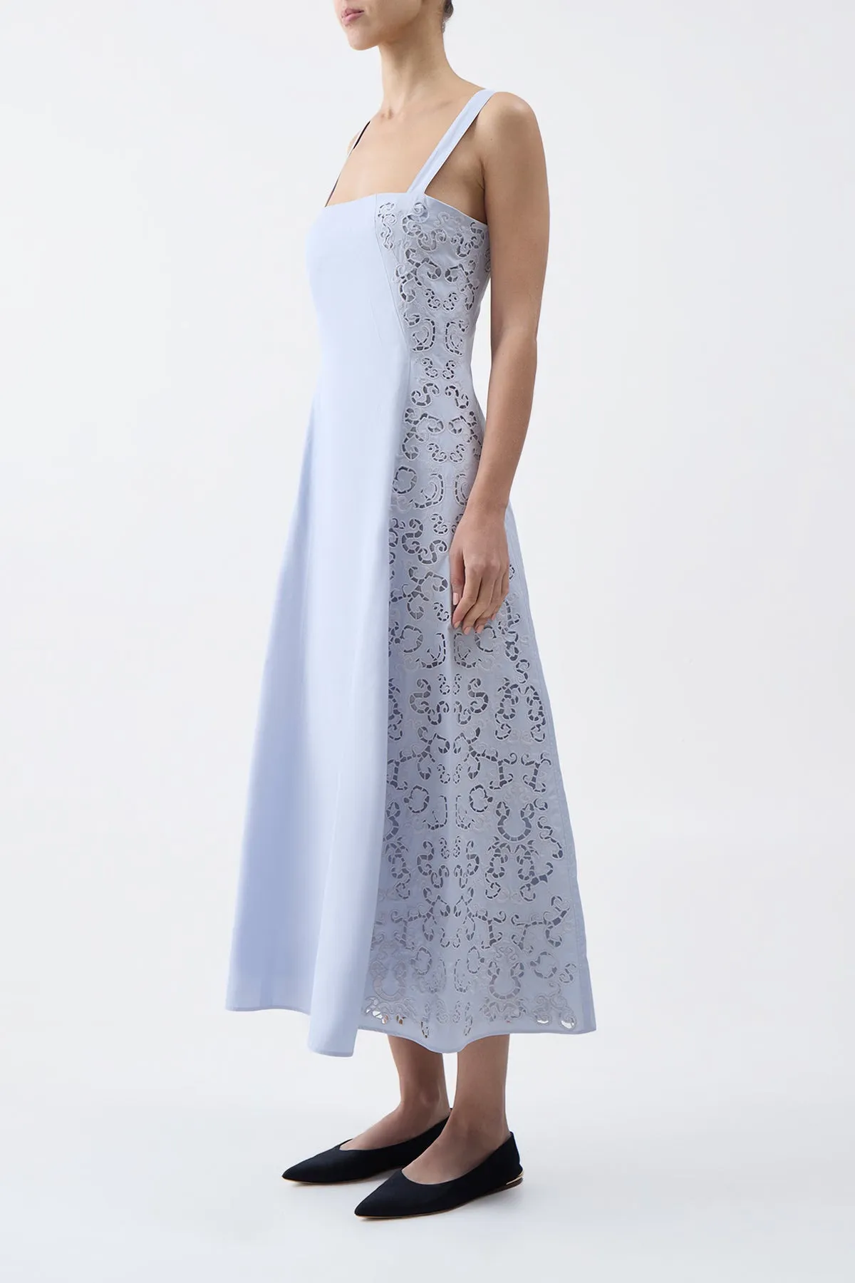 Lenya Lace Midi Dress in Light Blue Sea Island Cotton sold by Gabriela Hearst product image thumbnail 3