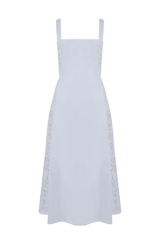 Lenya Lace Midi Dress in Light Blue Sea Island Cotton sold by Gabriela Hearst