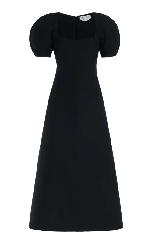 Niahm Midi Dress in Black Wool Silk Cady made by Gabriela Hearst