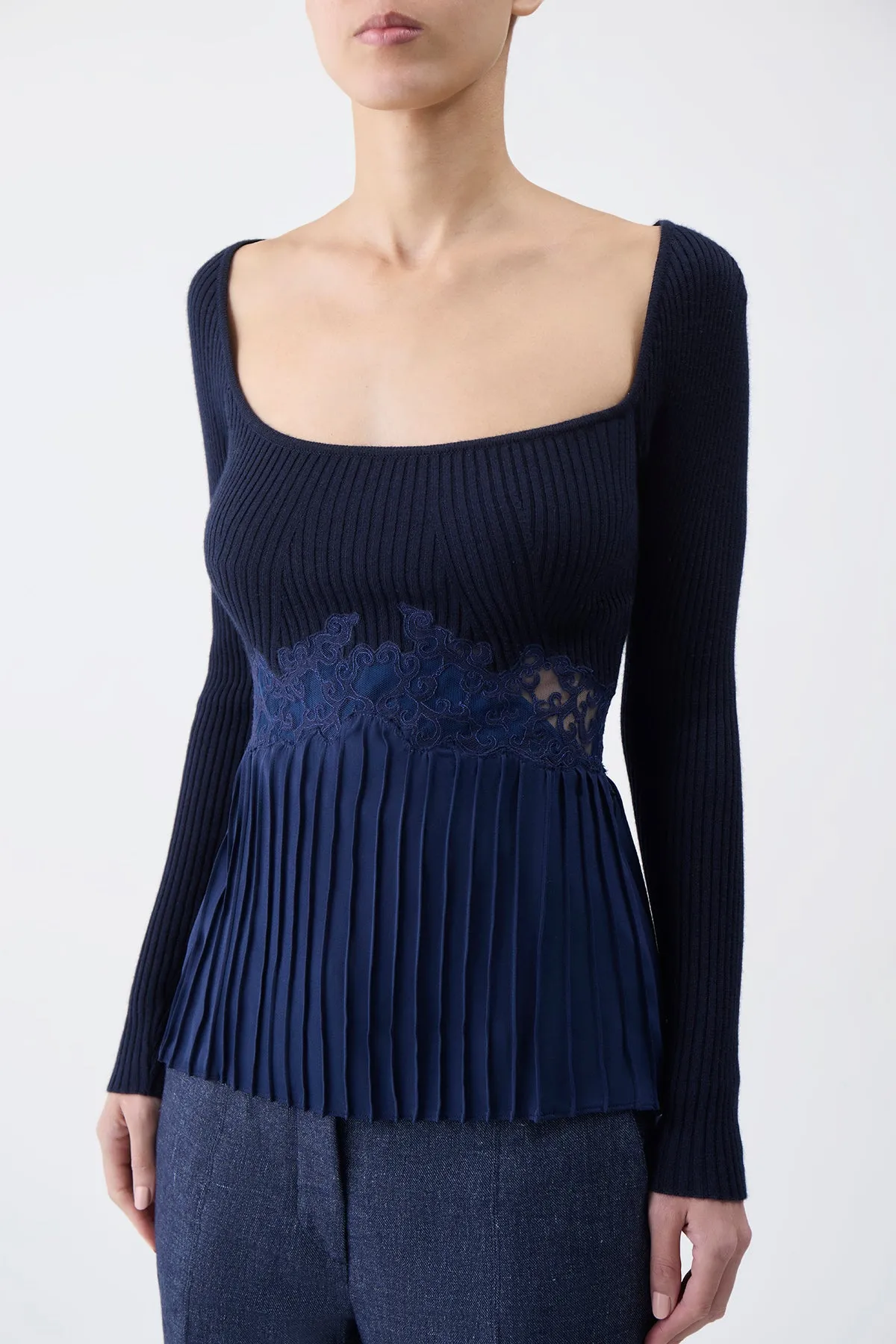 Fini Lace Top in Navy Silk Crepe sold by Gabriela Hearst product image thumbnail 5