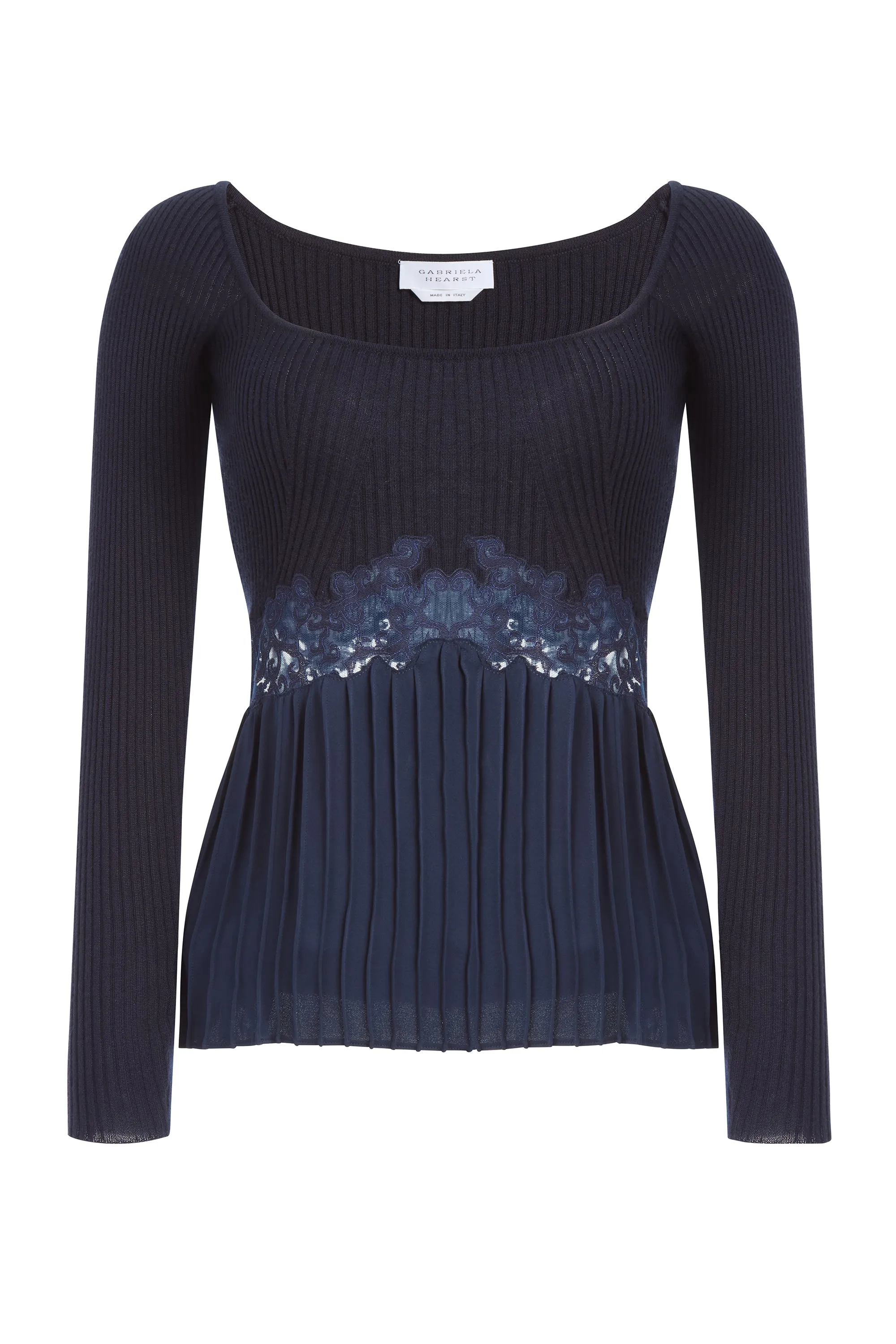 Fini Lace Top in Navy Silk Crepe sold by Gabriela Hearst