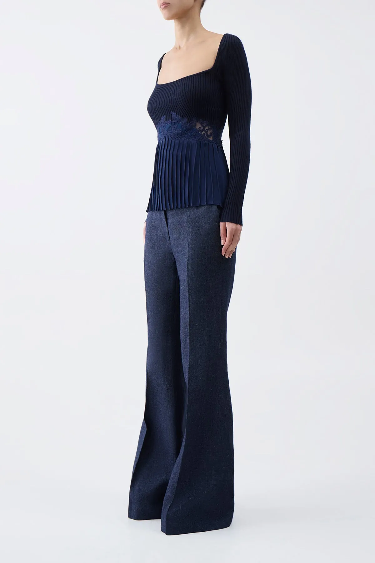 Fini Lace Top in Navy Silk Crepe sold by Gabriela Hearst product image thumbnail 3