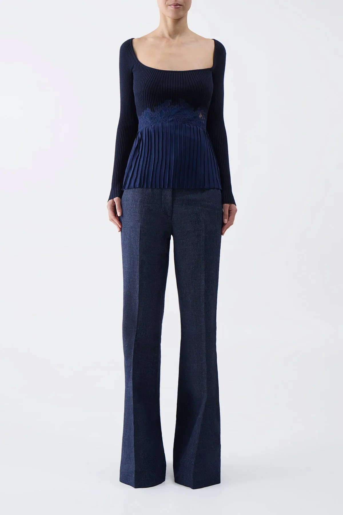 Fini Lace Top in Navy Silk Crepe sold by Gabriela Hearst product image thumbnail 2