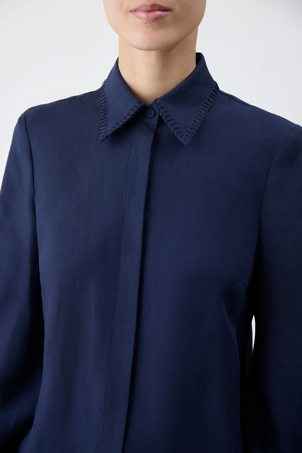 Delmer Top in Navy Aloe Linen sold by Gabriela Hearst product image thumbnail 5